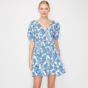 MELLODAY Paisley Floral Puff Sleeve Mini Dress
